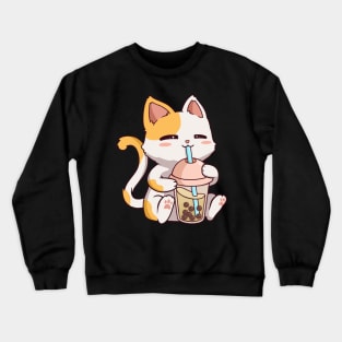 Boba Tea Bubble Cat Kawaii Neko Anime Cute Cat Boba Crewneck Sweatshirt